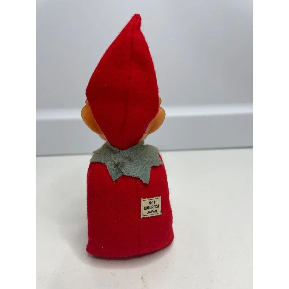 Japan Elf Knee Hugger Rubber Face Red Green Felt Not Colorfast Christmas VTG